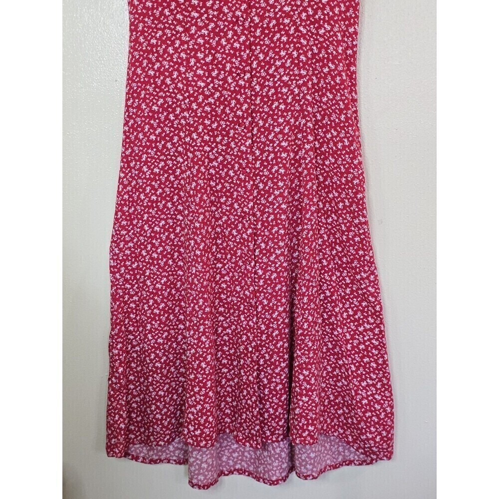 Saks Fifth Avenue Red Ditsy Floral Midi Dress V Neck Tie Back Boho Size 2 - Picture 8 of 12